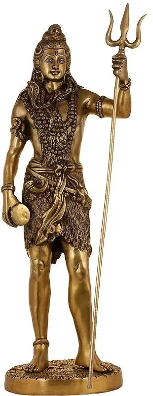 Brassaura™ Standing Lord Shiva Idol with Trishul | Height 26 Inches & Weight 10 kgs