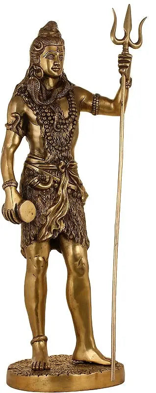Brassaura™ Standing Lord Shiva Idol with Trishul | Height 26 Inches & Weight 10 kgs