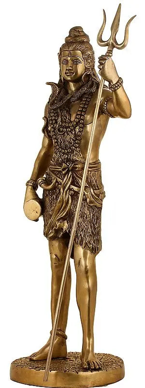 Brassaura™ Standing Lord Shiva Idol with Trishul | Height 26 Inches & Weight 10 kgs
