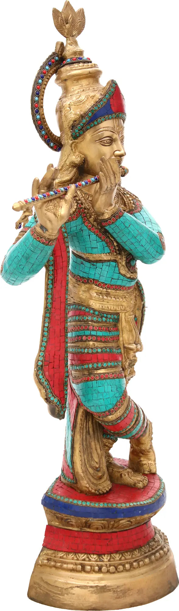 Brassaura® Brass Krishna Statue with Stonework | Height 36.02 Inches & Weight 22.80 kg