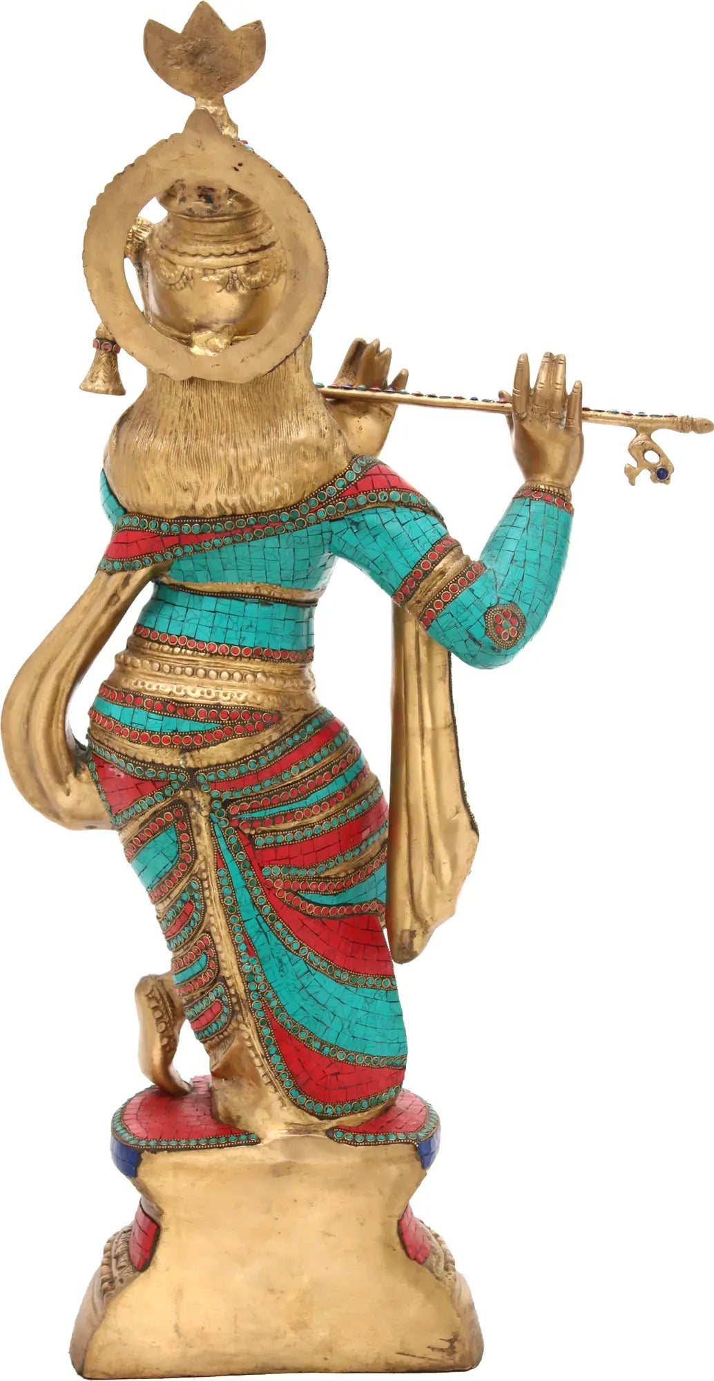 Brassaura® Brass Krishna Statue with Stonework | Height 36.02 Inches & Weight 22.80 kg
