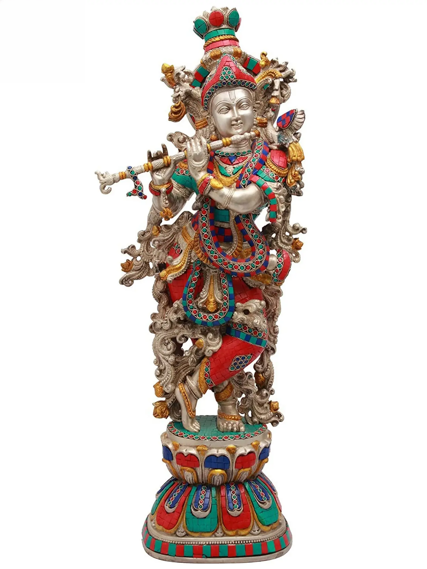 Brassaura® Brass Krishna Statue with Inlay Work | Height 29.92 Inches & Weight 21.60 kg