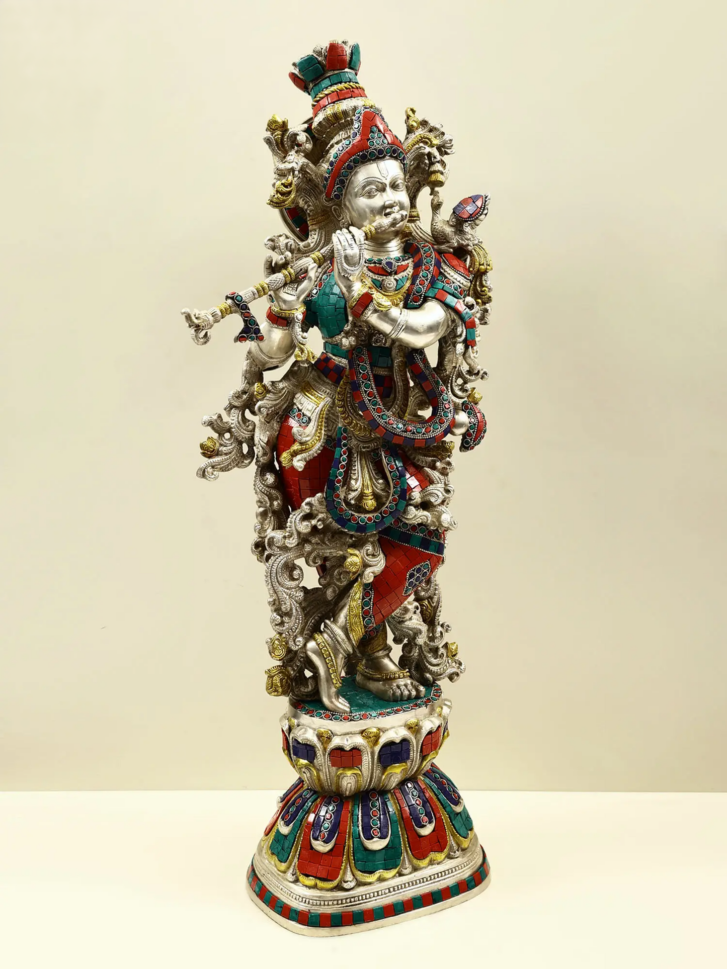 Brassaura® Brass Krishna Statue with Inlay Work | Height 29.92 Inches & Weight 21.60 kg