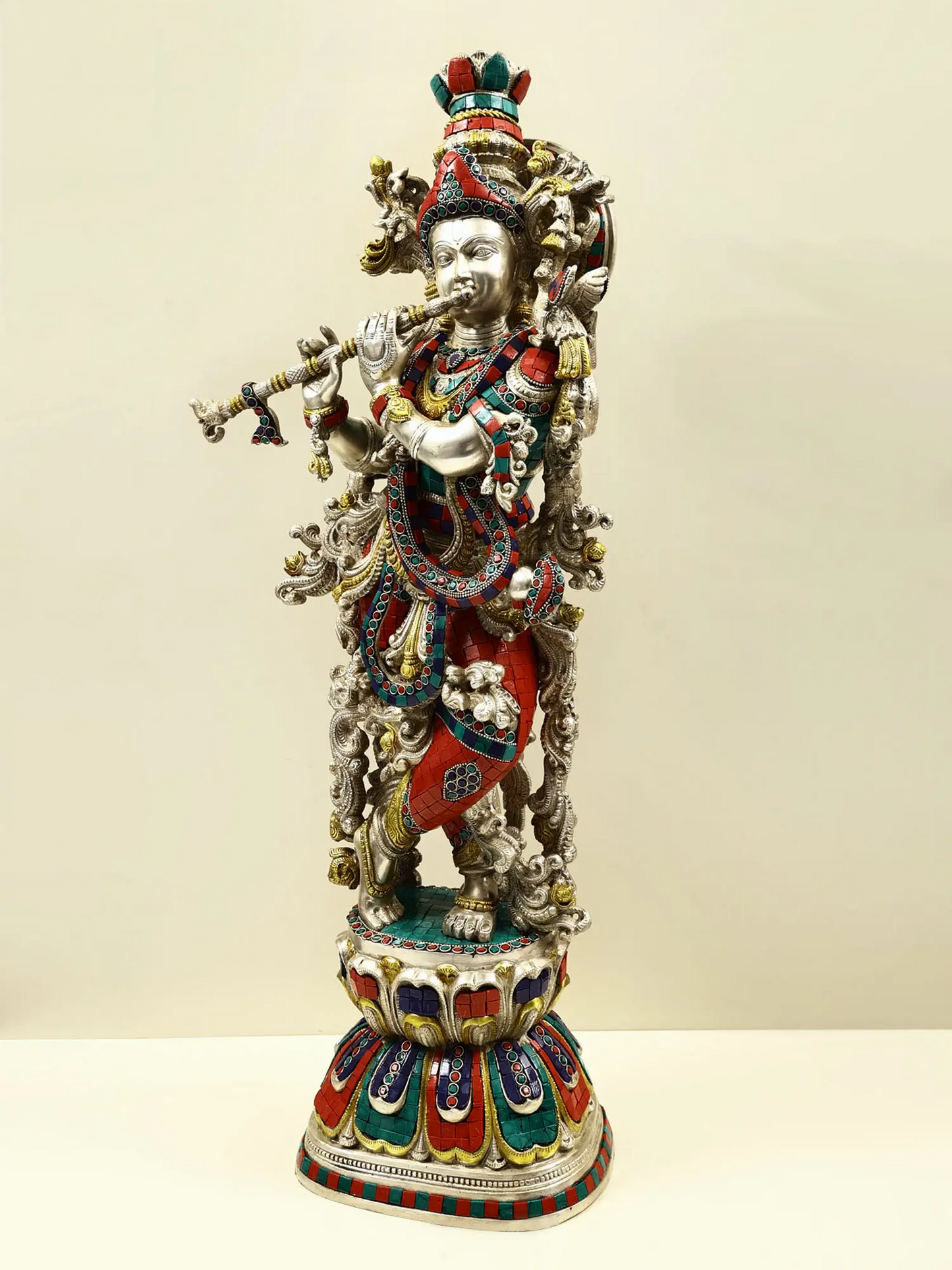 Brassaura® Brass Krishna Statue with Inlay Work | Height 29.92 Inches & Weight 21.60 kg