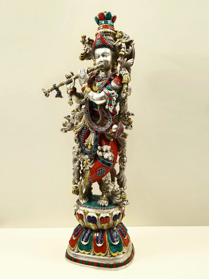 Brassaura® Brass Krishna Statue with Inlay Work | Height 29.92 Inches & Weight 21.60 kg