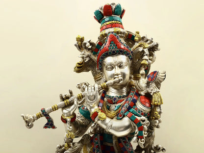 Brassaura® Brass Krishna Statue with Inlay Work | Height 29.92 Inches & Weight 21.60 kg