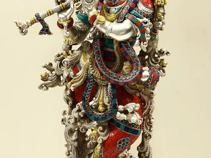 Brassaura® Brass Krishna Statue with Inlay Work | Height 29.92 Inches & Weight 21.60 kg