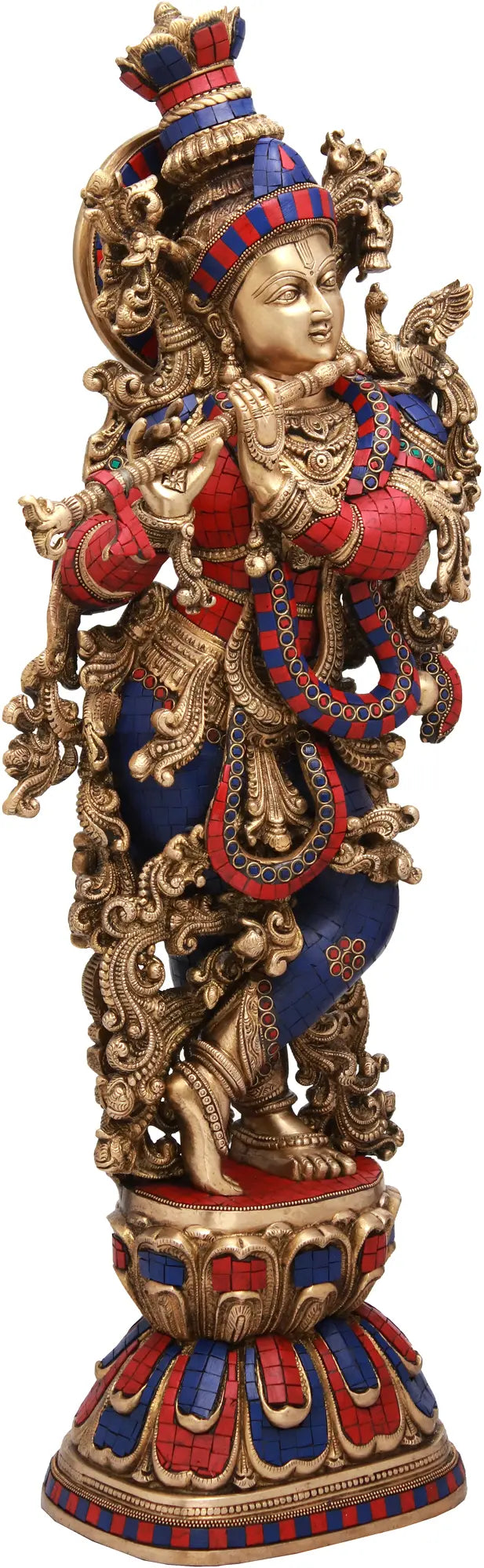 Brassaura® Brass Krishna Statue with Inlay Work | Height 29.92 Inches & Weight 21.60 kg