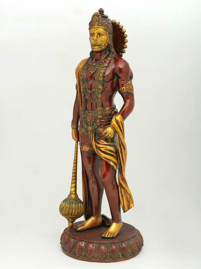 Brassaura® Standing Hanuman with Gada | Brass with Antique Finish | Height 23 Inches & Weight 12 kgs