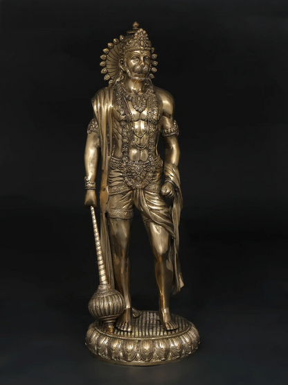 Brassaura® Standing Hanuman with Gada | Brass with Antique Finish | Height 23 Inches & Weight 12 kgs