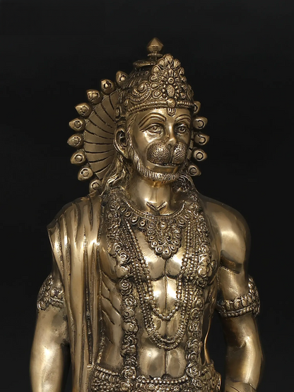 Brassaura® Standing Hanuman with Gada | Brass with Antique Finish | Height 23 Inches & Weight 12 kgs