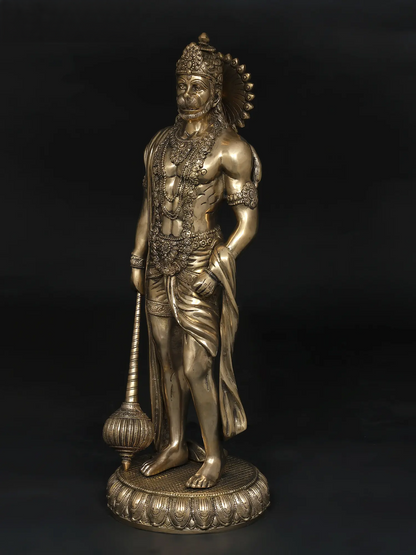Brassaura® Standing Hanuman with Gada | Brass with Antique Finish | Height 23 Inches & Weight 12 kgs