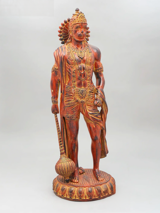 Brassaura® Standing Hanuman with Gada | Brass with Antique Finish | Height 23 Inches & Weight 12 kgs