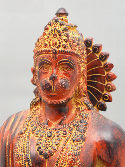 Brassaura® Standing Hanuman with Gada | Brass with Antique Finish | Height 23 Inches & Weight 12 kgs