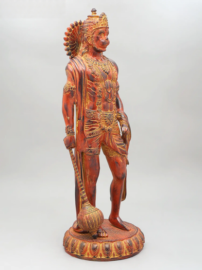 Brassaura® Standing Hanuman with Gada | Brass with Antique Finish | Height 23 Inches & Weight 12 kgs
