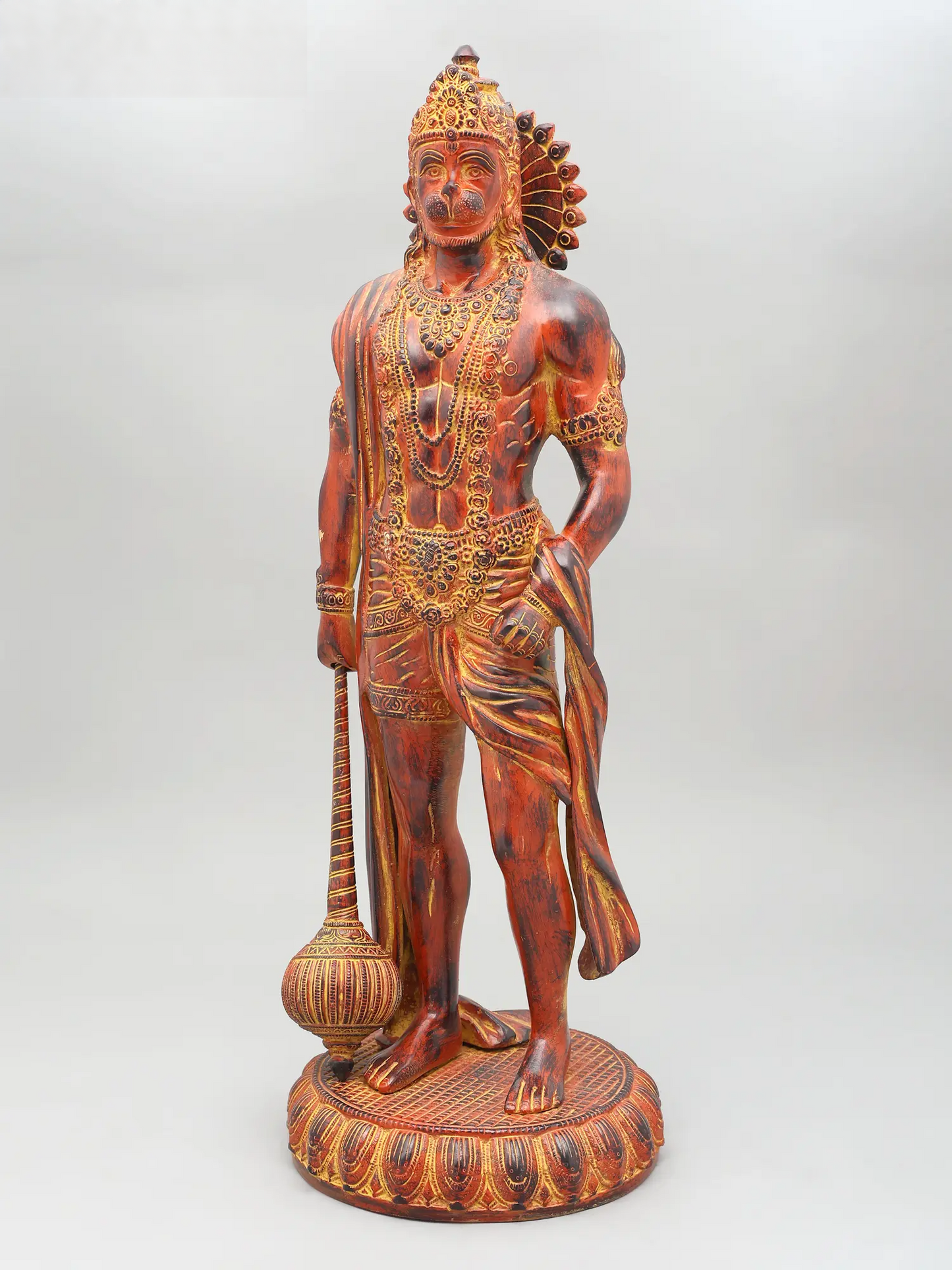Brassaura® Standing Hanuman with Gada | Brass with Antique Finish | Height 23 Inches & Weight 12 kgs