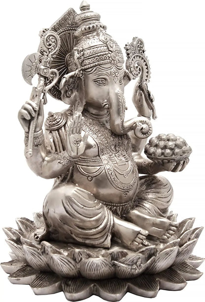 ब्रासौर™ ब्रास सीटिंग कमल गणेश प्रतिमा | ऊंचाई 12 इंच और वज़न 7.80 किलोग्राम