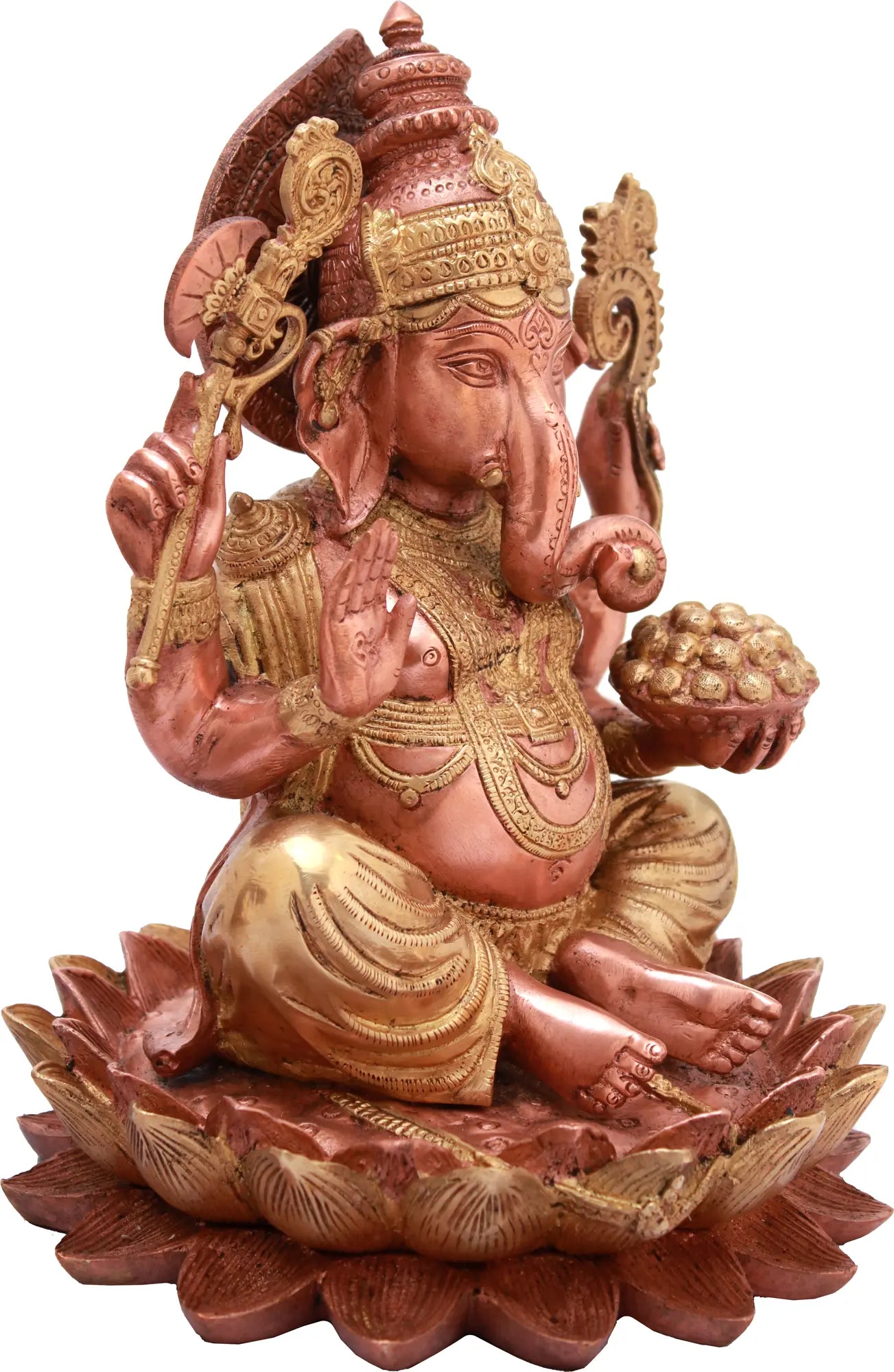 Brassaura™ Brass Sitting Kamal Ganesha Statue | Height 12 Inches & Weight 7.80 kgs