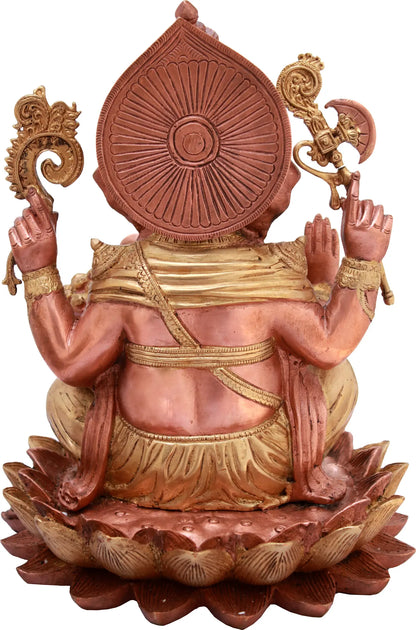 Brassaura™ Brass Sitting Kamal Ganesha Statue | Height 12 Inches & Weight 7.80 kgs