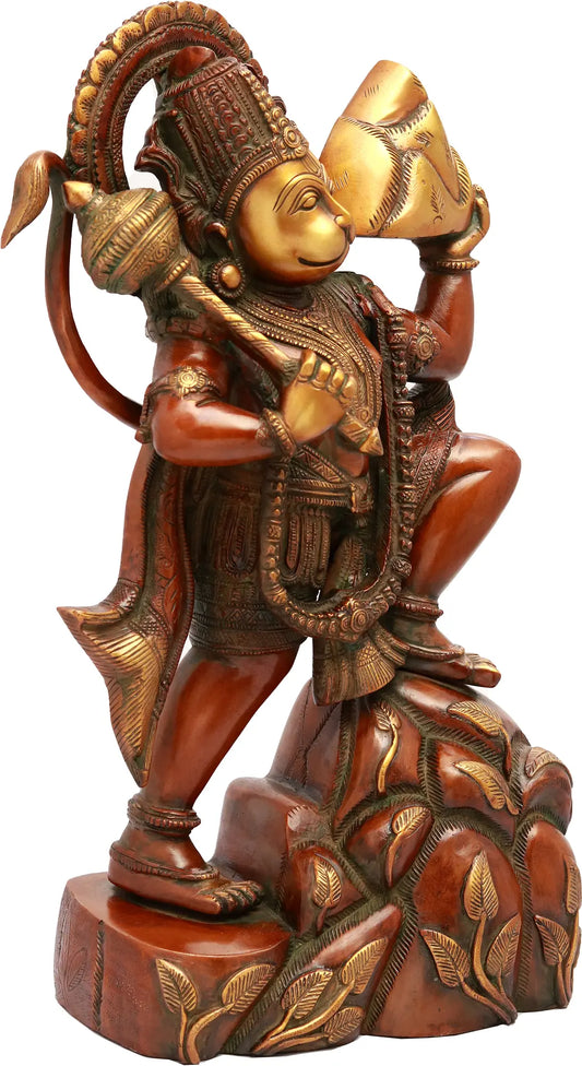 ब्रासौरा® सुपर एंटीक ब्लैक वीर हनुमान संजीवनी पर्वत ले जाते हुए | ऊंचाई 16.54 इंच और वज़न 10.20 किलोग्राम