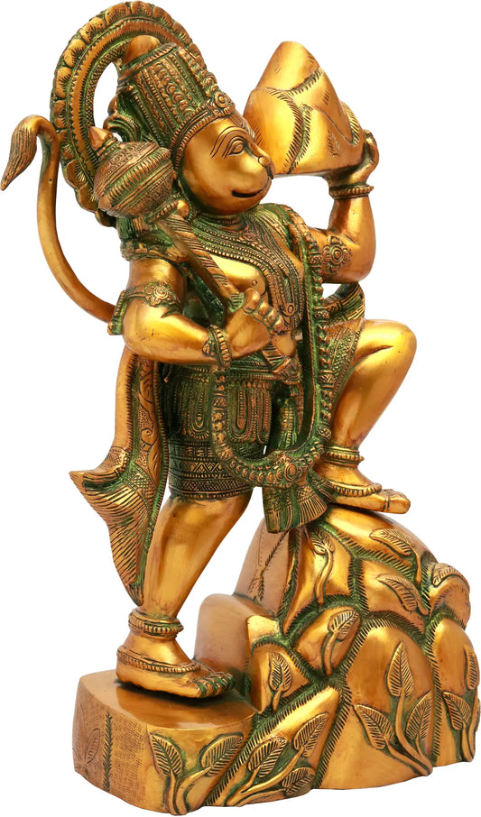 Brassaura® सुपर एंटीक ब्लैक वीर हनुमान संजीवनी पर्वत ले जाते हुए | ऊंचाई 16.54 इंच और वजन 10.20 किलोग्राम