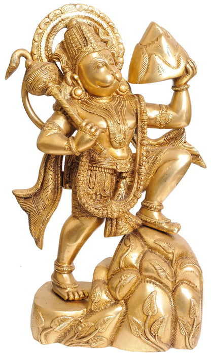 Brassaura® Super Antique Black Veer Hanuman Carrying Sanjeevani Parvat | Height 16.54 Inches & Weight 10.20 kgs