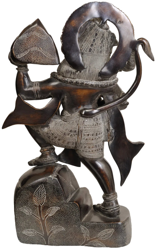 ब्रासौर® सुपर एंटीक ब्लैक वीर हनुमान संजीवनी पर्वत ले जाते हुए | ऊंचाई 16.54 इंच और वजन 10.20 किलोग्राम