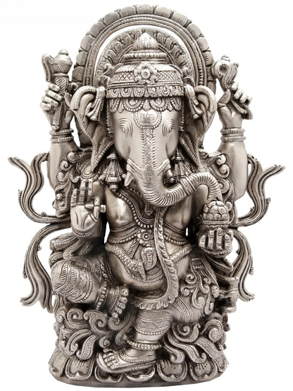 Brassaura™ Brass Ganesha Idol for Pooja Room & Spiritual Home Decor | 13 Inches | 7 kgs