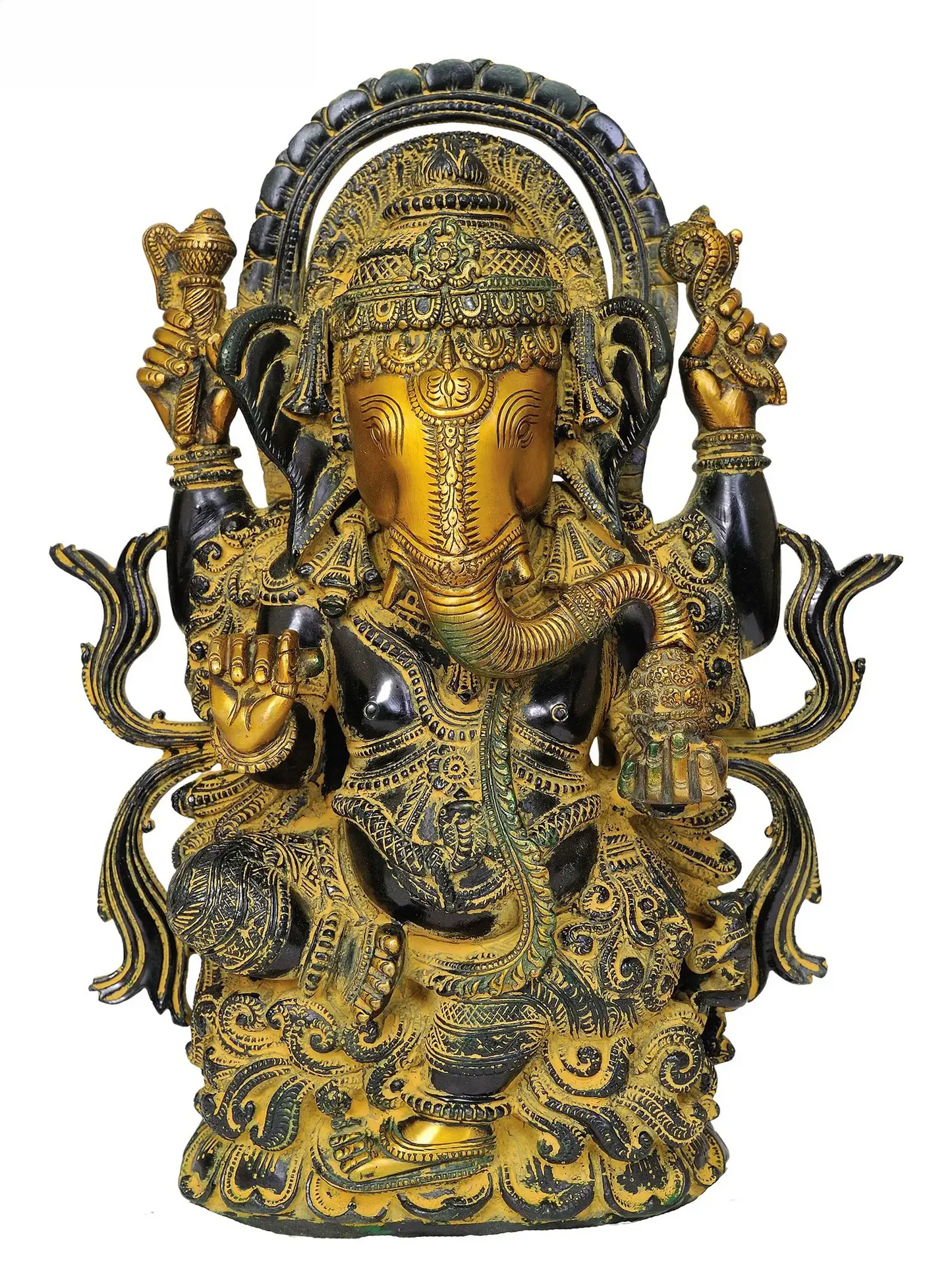 Brassaura™ Brass Ganesha Idol for Pooja Room & Spiritual Home Decor | 13 Inches | 7 kgs