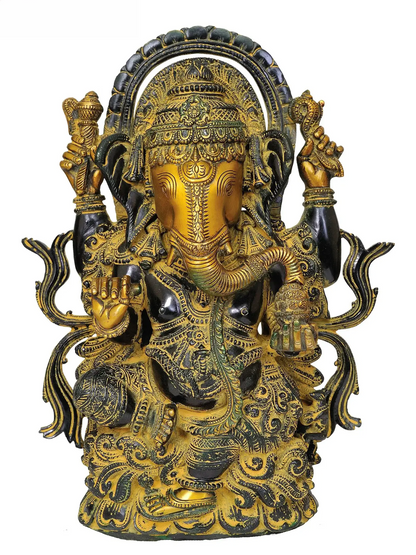 Brassaura™ Brass Ganesha Idol for Pooja Room & Spiritual Home Decor | 13 Inches | 7 kgs