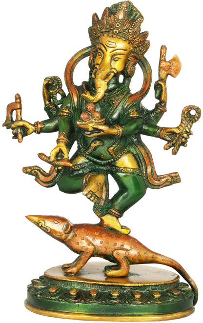 Brassaura™ Dancing Lord Ganesha Brass Statue | Height 11.4 Inches & Weight 3.10 kgs