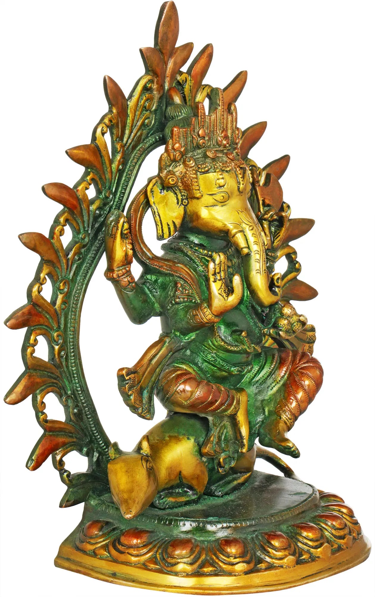 Brassaura® Lord Ganesha with Ornate Prabhavali | Pure Brass Dual Tone Finish | Height 9 Inches & Weight 4.90 kgs