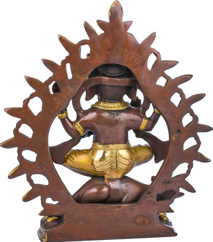 Brassaura® Lord Ganesha Seated on Mushak | Pure Brass Dual Tone Finish | Height 9 Inches & Weight 4.90 kgs