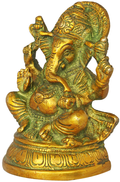 Brassaura™ Small Brass Ganesha Idol for Car Dashboard & Home Temple | 4 Inches | 0.67 kgs
