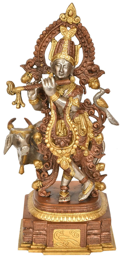 Brassaura® Brass Krishna Statue with Inlay Work | Height 13.98 Inches & Weight 4.20 kg