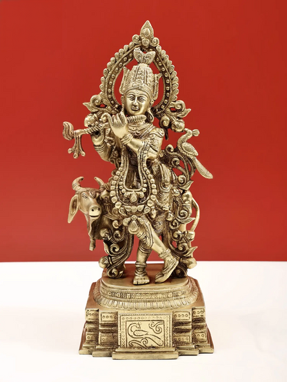 Brassaura® Brass Krishna Statue with Inlay Work | Height 13.98 Inches & Weight 4.20 kg