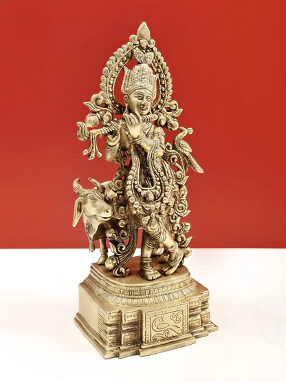 Brassaura® Brass Krishna Statue with Inlay Work | Height 13.98 Inches & Weight 4.20 kg