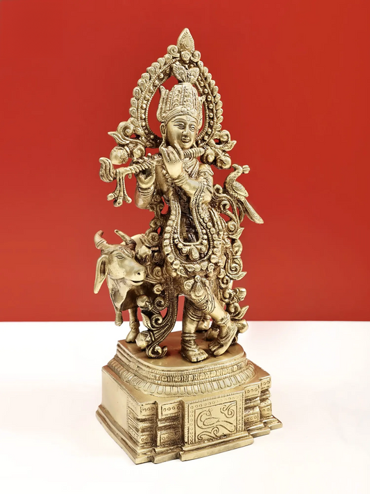 Brassaura® Brass Krishna Statue with Inlay Work | Height 13.98 Inches & Weight 4.20 kg