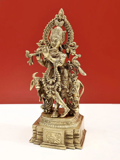 Brassaura® Brass Krishna Statue with Inlay Work | Height 13.98 Inches & Weight 4.20 kg