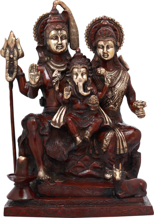 Brassaura® Shiv Parivar Brass Statue with Antique Finish | Height 17.52 Inches & Weight 17 kgs