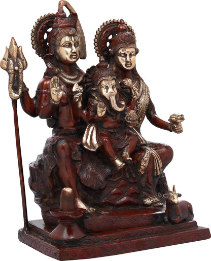 Brassaura® Shiv Parivar Brass Statue with Antique Finish | Height 17.52 Inches & Weight 17 kgs