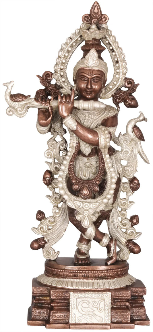 Brassaura® Brass Krishna Statue with Inlay Work | Height 15.55 Inches & Weight 4.40 kg