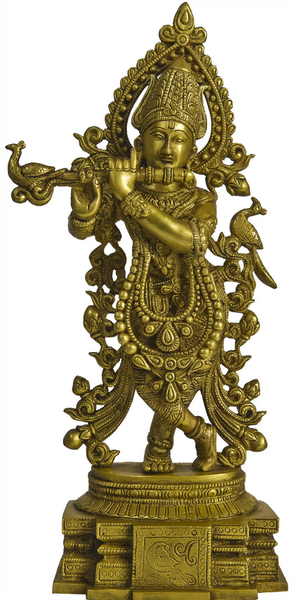 Brassaura® Brass Krishna Statue with Inlay Work | Height 15.55 Inches & Weight 4.40 kg
