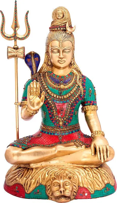 Brassaura® Brass Sitting Shiva Statue | Height 33.5 Inches & Weight 38.80 kg