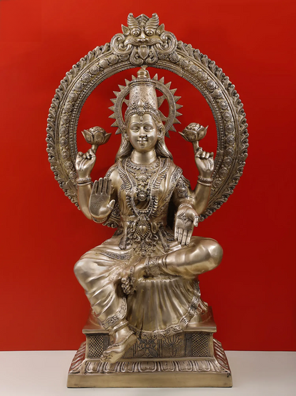 Brassaura® Brass Goddess Lakshmi Statue – Antique Finish | Height 135 cm & Weight 56.50 kg