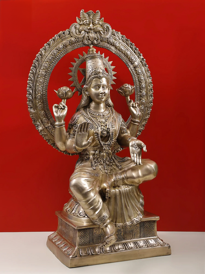 Brassaura® Brass Goddess Lakshmi Statue – Antique Finish | Height 135 cm & Weight 56.50 kg