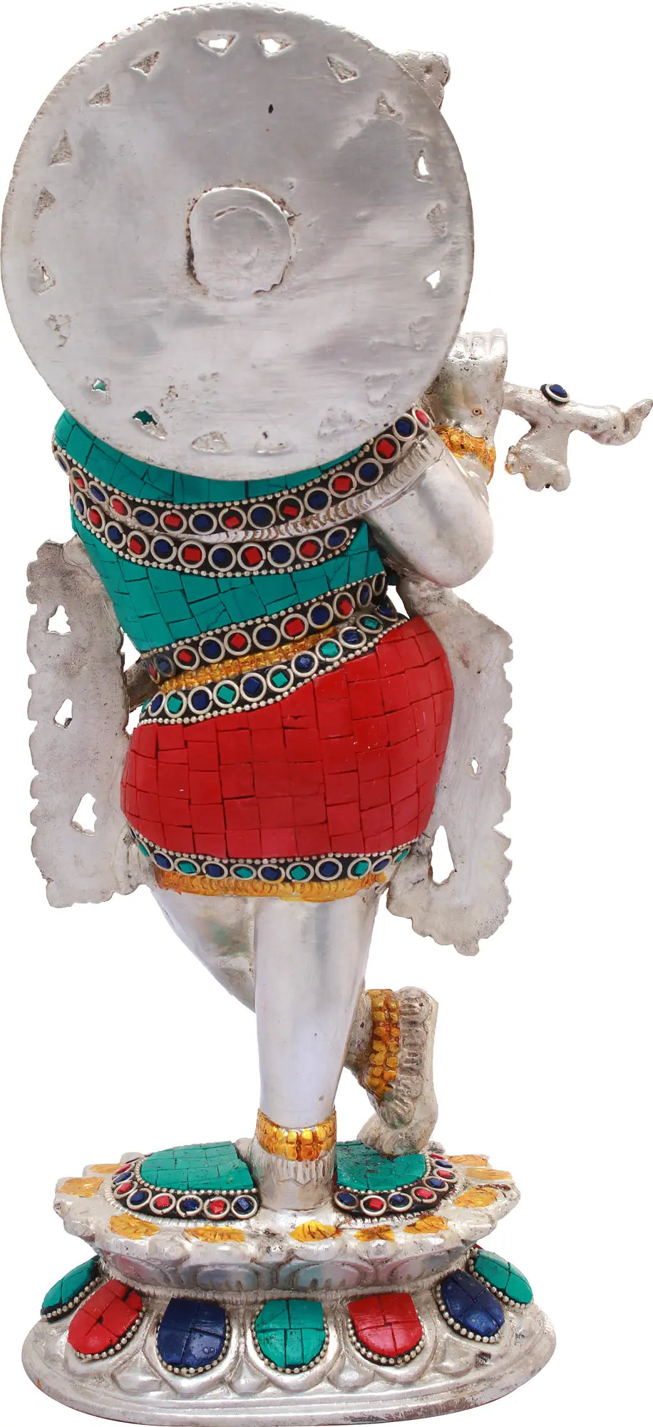 Brassaura® Brass Krishna Statue with Stonework | Height 13.19 Inches & Weight 4 kg