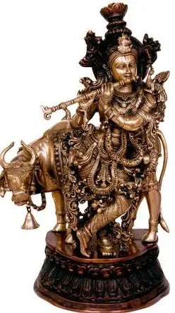ब्रसौर® ब्रास गाय कृष्ण मूर्ति | ऊंचाई 29.92 इंच और वज़न 34.65 किग्रा
