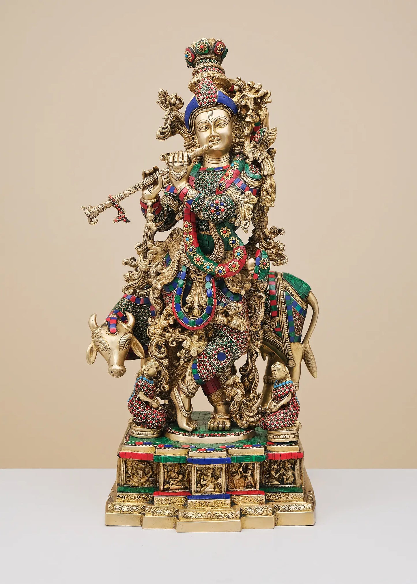 Brassaura® Brass Krishna Nandi Statue | Height 28 Inches & Weight 35.70 kg