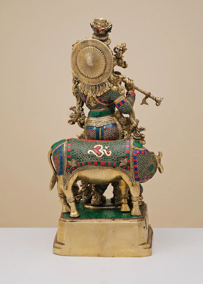 Brassaura® Brass Krishna Nandi Statue | Height 28 Inches & Weight 35.70 kg